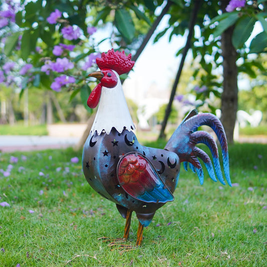 LIFFY Metal Rooster Yard Decor,18" Solar Rooster Outdoor Decor with LED Lights,Chicken Home Decorative Ornaments,Garden Statues for Outside Patio Backyard Landscape Lawn