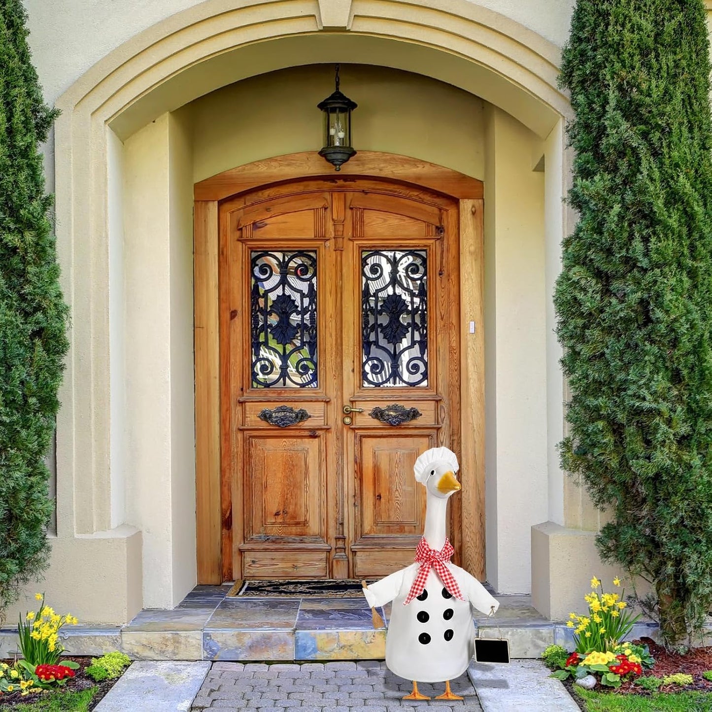 Aliceset Chef Porch Goose Outfits for Cement Goose Lawn Statue Clothes 23", Chef Clothes with Spatula and Blackboard for Thanksgiving Christmas Party Patio Yard Outdoor Art Decoration