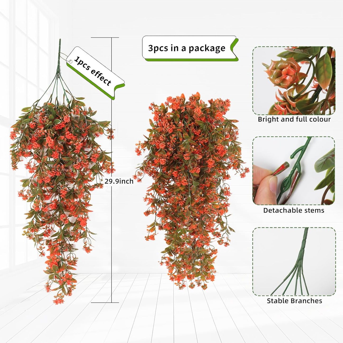 SJL Fall Faux Hanging Plants Artificial Fall Hanging Flowers Artificial Outdoor UV Resistant Fake Vine Plant Faux Greenery Plastic Plants for Farmhouse Thanksgiving Patio Party Decor (Salmon)