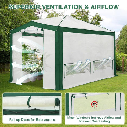 EAGLE PEAK 12x8 Portable Walk in Greenhouse with Polyester Reinforced Corners, Instant Pop up Indoor Outdoor Gardening Green House, Roll Up Zipper Entry Doors and Mesh Windows, Green/White