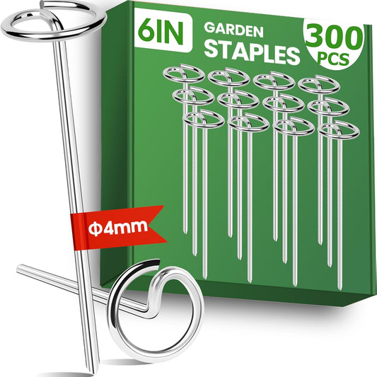 300pcs Landscape Fabric Pins, Bold 8 Gauge Galvanized Steel Garden Staples, Tent Stakes Landscape