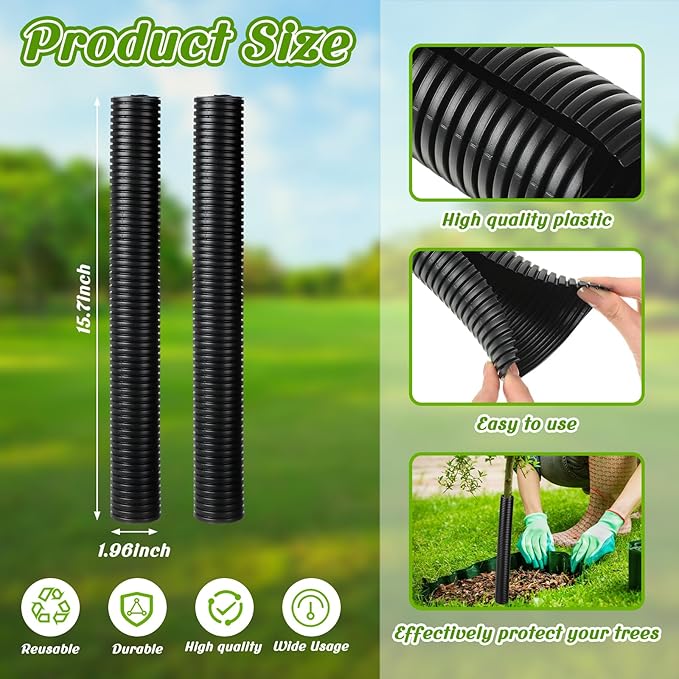Menkxi 20 Pcs Corrugated Tree Guards Saplings Tree Trunk Protectors from Deer Tree Tubes Guard Tube Wraps to Protect Bark, Sapling from Rodents, Mowers, Animals(15.7 x 2",Black)