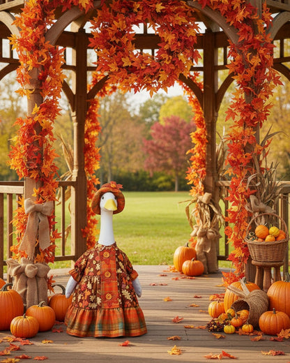 Fall Porch Goose Outfits with Maple Leaf Design, 2 Pcs/Set Lawn Cement Goose Clothes for Thanksgiving Day, 23" Patio Yard Garden Geese Decoration