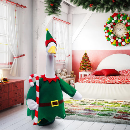 Christmas Toy Soldier Style Porch Goose Outfits,2 Pcs/Set Goose Clothes with Pointed Hat and Candy Cane Fits 23" Lawn Goose Statue,Green Christmas Outdoor Goose Costume,Yard Patio Garden Xmas Decor