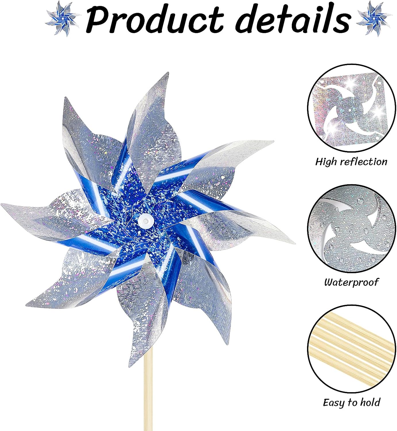 10 Pack Reflective Pinwheels for Yard and Garden, Wind Spinners Outdoor Bird Scare Devices, Sparkly Windmills for Garden Decor Scare Birds Away Garden Wind Spinners for Outside Patio Garden
