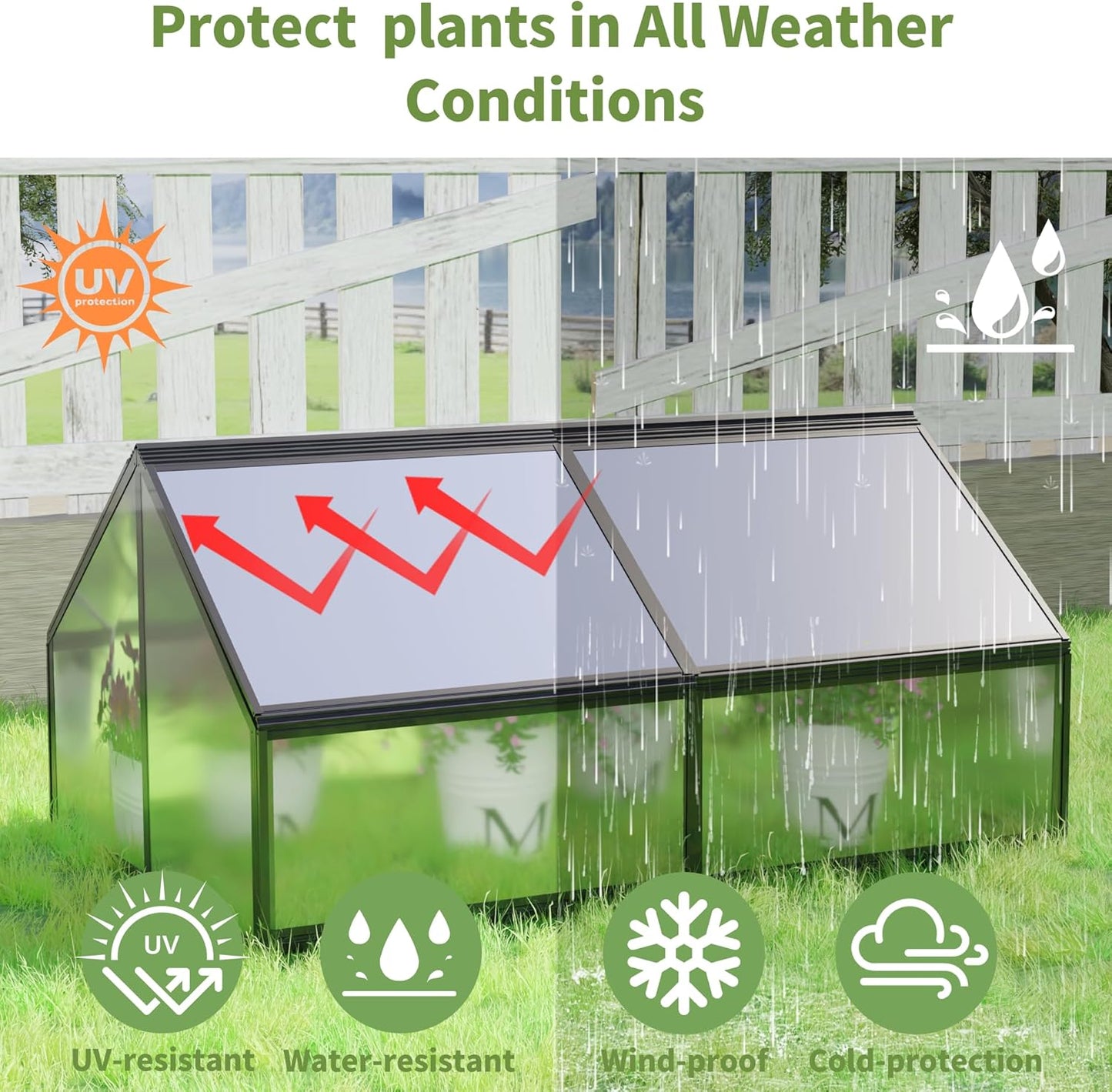 68.7" Raised Garden Bed with Greenhouse Cover, Galvanized Steel Planter Box with Open Bottom Drainage, Dual Use Outdoor Metal Planter for Vegetables Flowers and Herbs