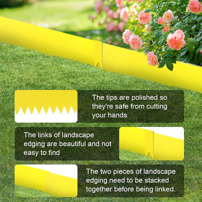 Landscape Edging Kit, Galvanized Steel Edging Landscape Lawn Edging Powder for Lawn Yard, Coated Bendable Metal Strips, No-Dig Hammer-in Edging Border w/Clips (8 INCH 6 PCS, Gold)