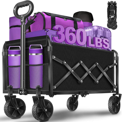 Collapsible Foldable Wagon Cart,360Lbs Collapsible Wagon Cart with Wheels Portable,Outdoor Utility Carts for Groceries, Camping, Sports, Garden, Shopping