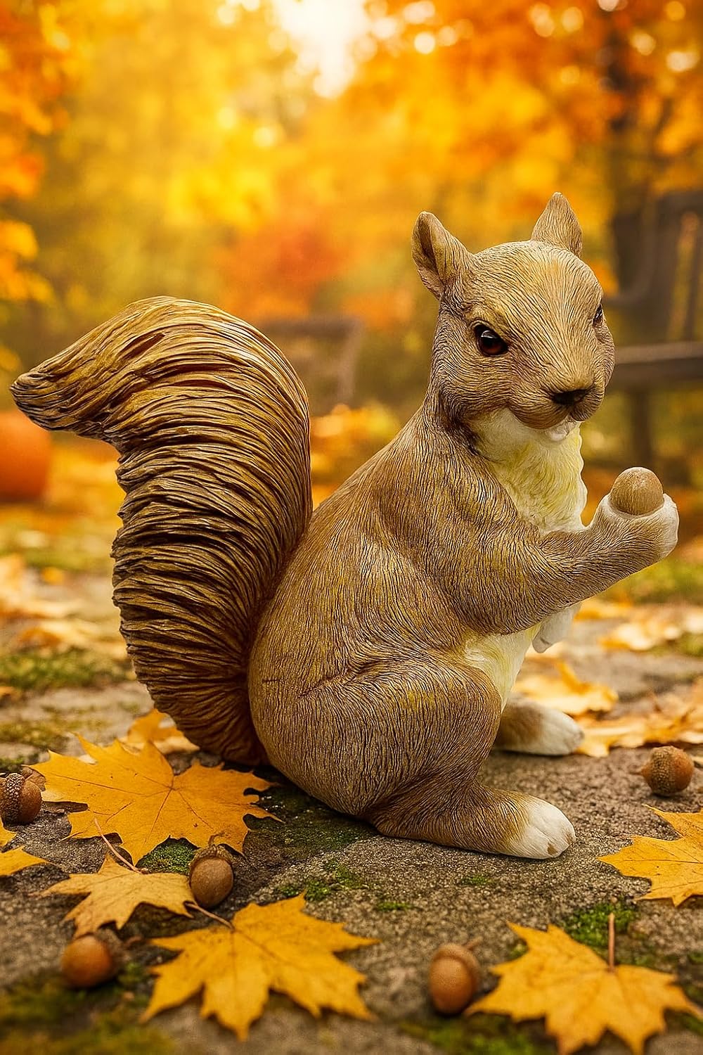 Garden Decor Polyresin Squirrel Statue with Acorn Statue - Charming Outdoor Decoration Ornament for Patio, Lawn, or Yard - Ideal for Garden Decor Enthusiasts and Nature Lovers