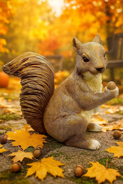 Garden Decor Polyresin Squirrel Statue with Acorn Statue - Charming Outdoor Decoration Ornament for Patio, Lawn, or Yard - Ideal for Garden Decor Enthusiasts and Nature Lovers