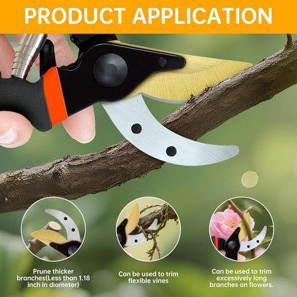 Titanium Bypass Pruning Shears, Rust-Resistant Coated Hand Pruners with Ergonomic Handles, Heavy Duty Garden Hedge Clippers Tools for Bonsai Scissors & Loppers