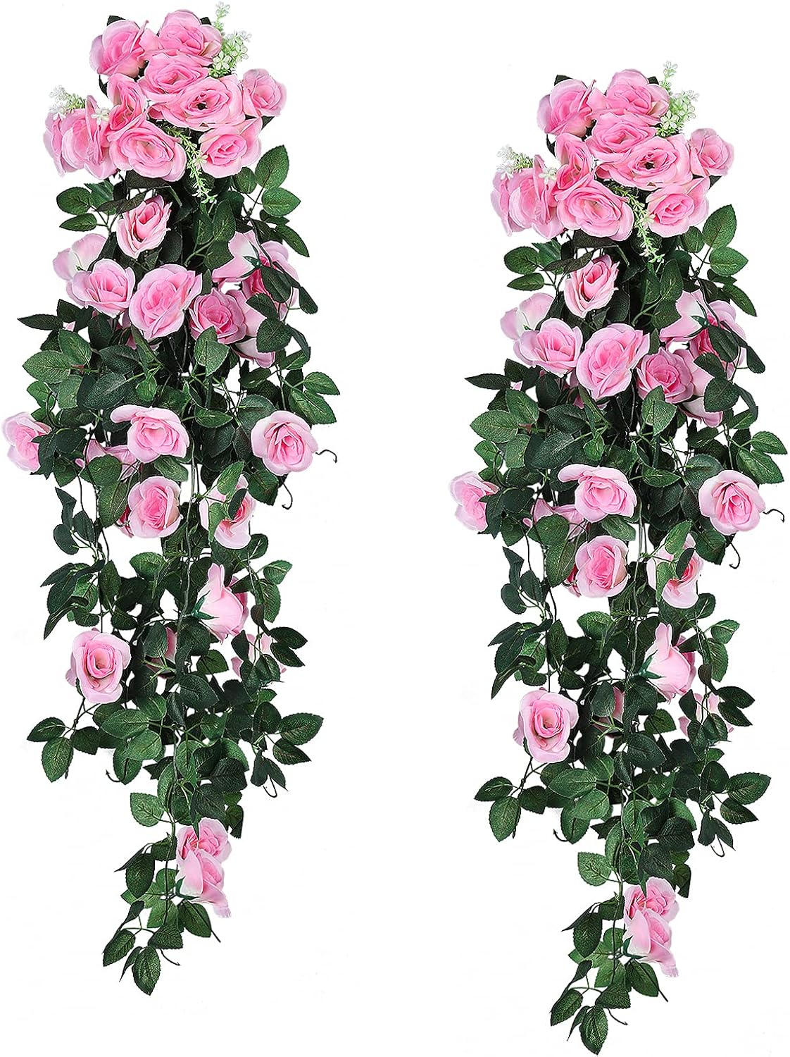 RECUTMS Fake Hanging Flower, 2PCS Artificial Rose Vine Plants Flowers Wedding Home Decoration and Wall Décor 3.3Ft (Pink)