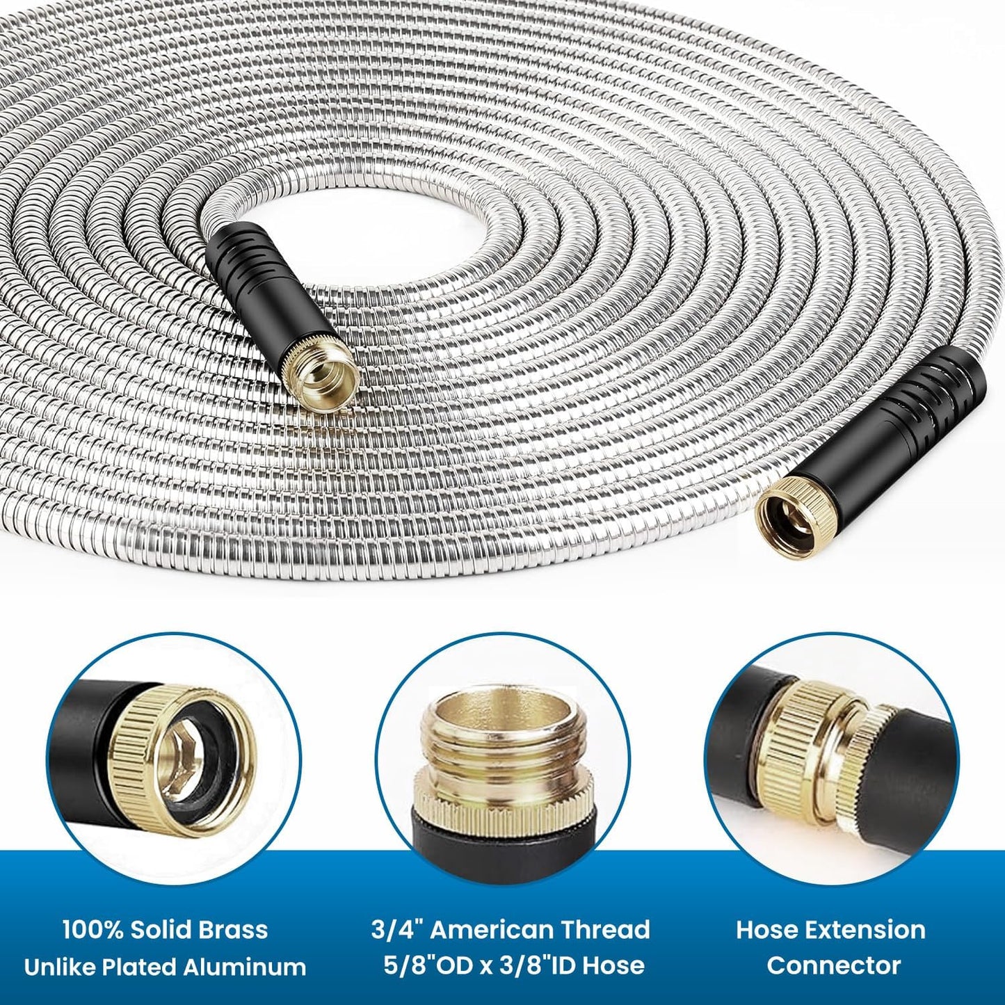 Garden Hose 95FT, Water Hose with 10 Function Nozzle, Garden Hose Metal with Leak-proof Connectors, Kink-Free & Ultra Flexible, Rust/Pet/Puncture Proof for Lawn, Yard, RV, Car Wash, 550PSI