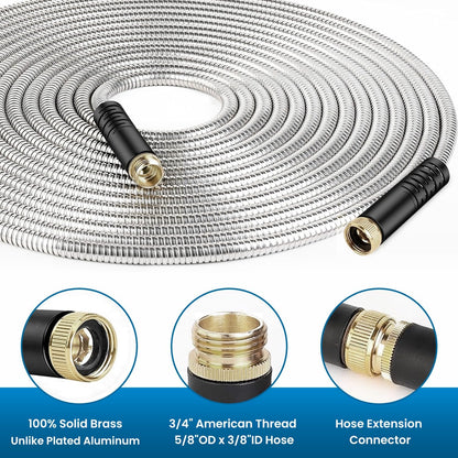 Garden Hose 95FT, Water Hose with 10 Function Nozzle, Garden Hose Metal with Leak-proof Connectors, Kink-Free & Ultra Flexible, Rust/Pet/Puncture Proof for Lawn, Yard, RV, Car Wash, 550PSI