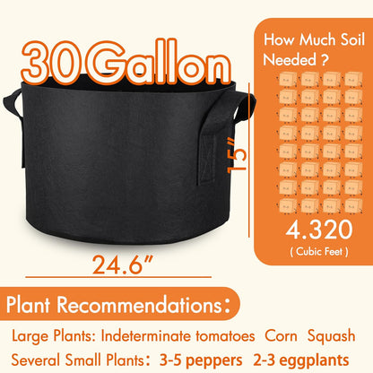 Gardzen 30 Gallon Grow Bags with Waterproof Liner, 500G Thick Nonwoven Fabric Pots, Cuts Watering by 50% in Hot Dry Climates, for Patio Balcony Use (6-Pack)
