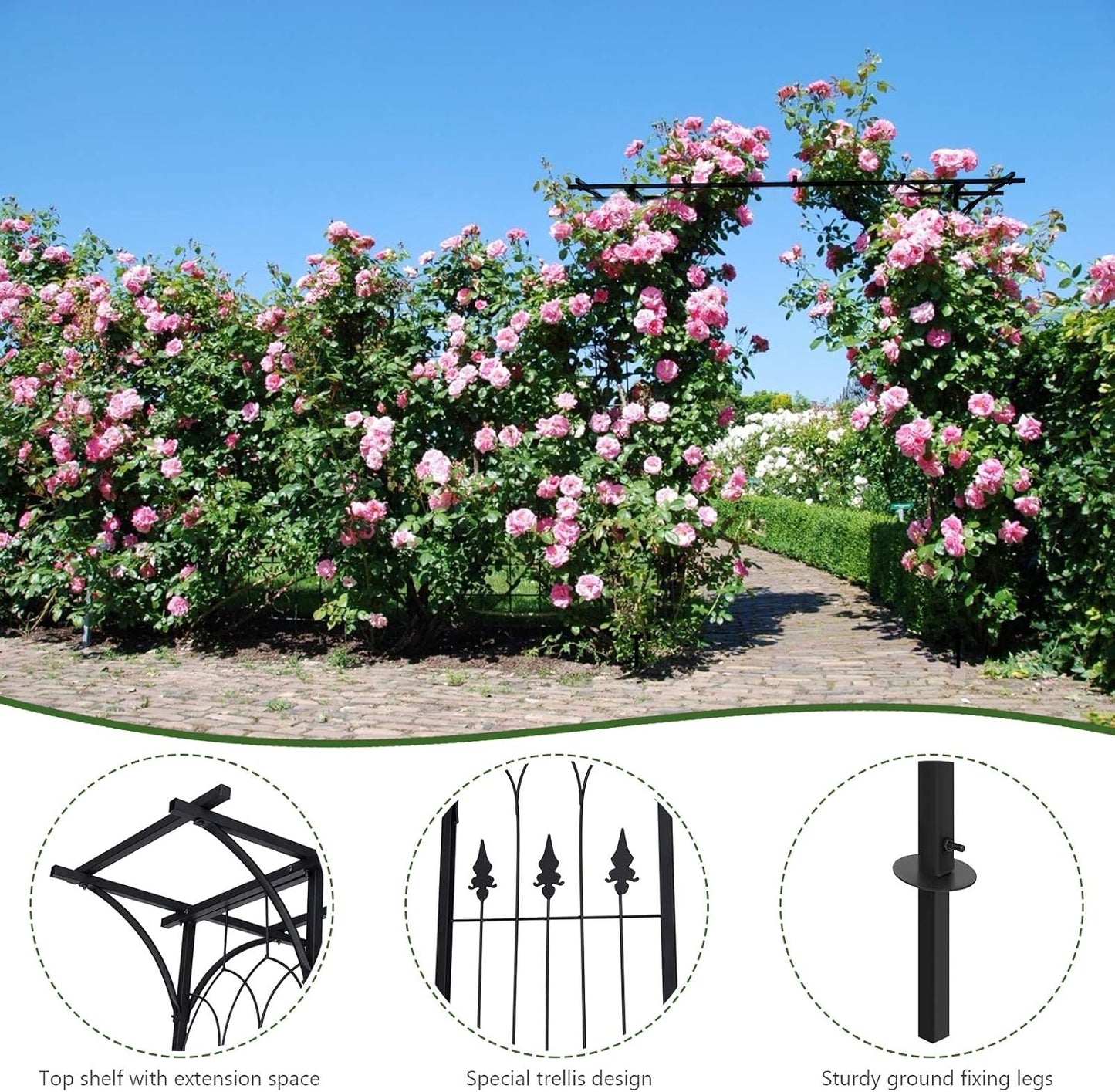 Safstar Metal Arch, 81-Inch Outdoor Garden Arbor for Various Climbing Plant Flower, Wedding Arch Backdrop Arch Stand for Wedding Garden Bridal Party Ceremony Decoration, Easy-to-Assemble, Black