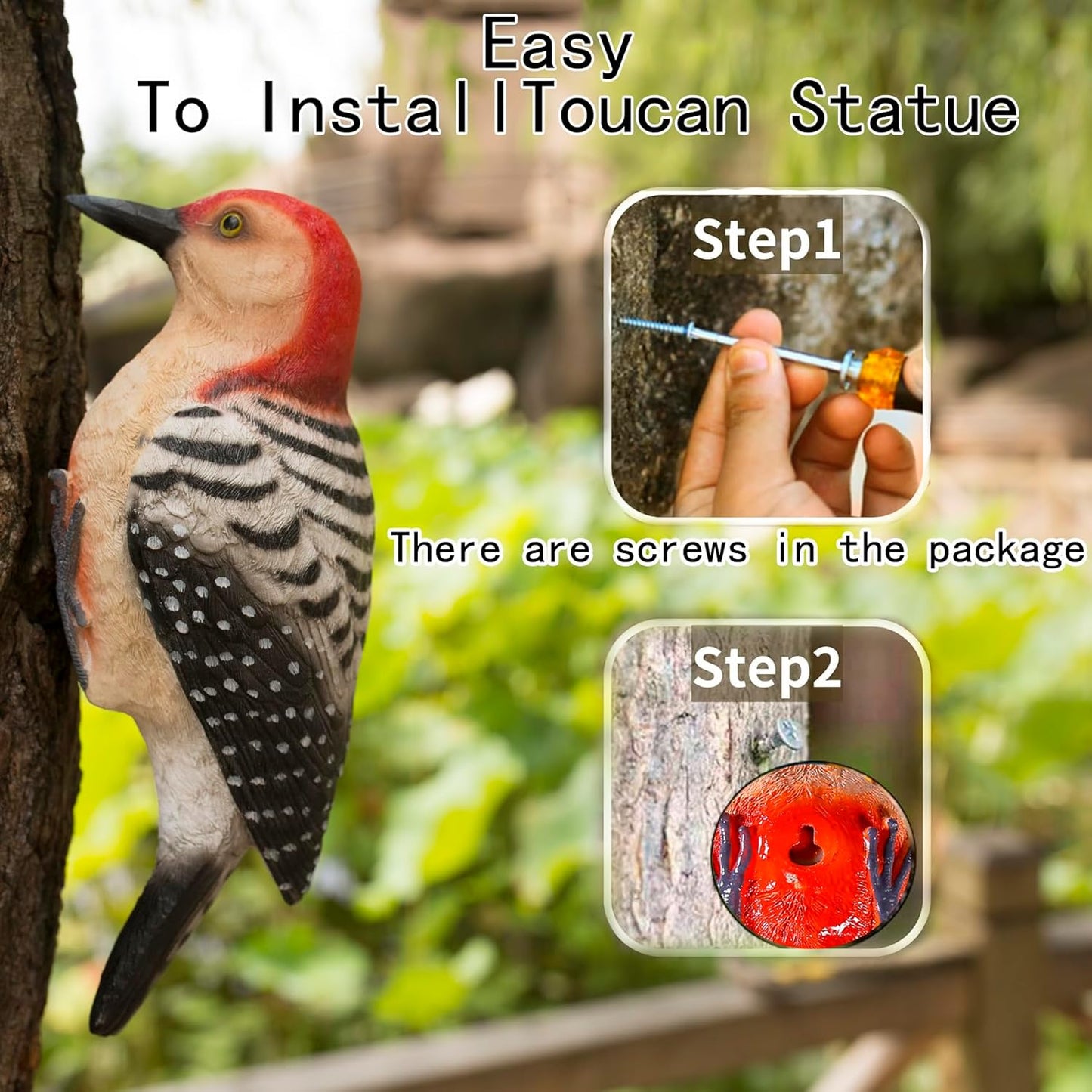 Outdoor Resin Bird Statue, Hanging Tropical Bird, red-Bellied Woodpecker Sculpture Perfect Patio Decor, Outdoor, Patio, Lawn, Tree Trunk, Porch Decor