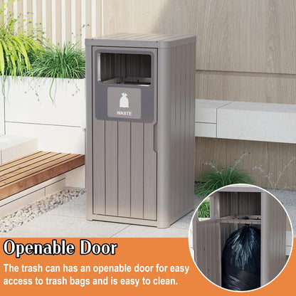 Outdoor Single Barrel Trash Can,Waterproof Resin Garbage Can with Garbage Labels,Durable Waste Bin for Porch, Backyard,Kitchen,for 30 to 39 Gallon Trash Bags