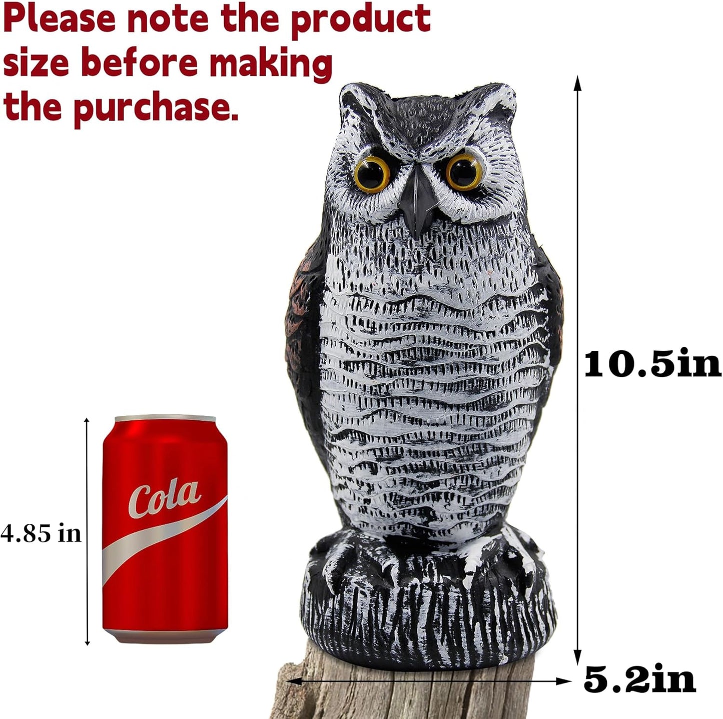 Hausse 2 Pack Fake Horned Owl Bird Scarecrow Decoy 10.5 Inch Height, Plastic Deterrents, Halloween Decoration, Nature Enemy Pest Repellent for Outdoor Garden Yard