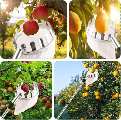 Fruit Picker Pole with Basket Telescoping 13Ft Adjustable Apple Picker Pole with Big Non-Woven Basket Fruits Harvesting Tool for Apples, Lemon, Orange