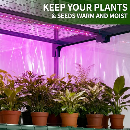 Indoor Greenhouse with Grow Light, 4-Tier 27.6"x19"x63" Mini Greenhouse with Roll-Up Zippered PVC Cover for Seed Starting Trays, Dimmable Grow Light Shelf for Indoor Plants with Timer