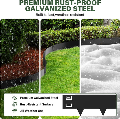 6-Pack Metal Landscape Edging,12 inch Depth 20 ft Total Length,Black Powder Coated Metal Edging for Landscaping,Yard, Garden, Lawn
