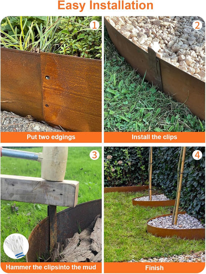 Vinci Landscape Edging Border, 40" L x 4" H 6Pack 20FT Total Rusted Corten Steel Garden Edging with Spikes, Sturdy Elegant Metal Lawn Broder for Flower Beds, Pathways, Paver Edges and Yard
