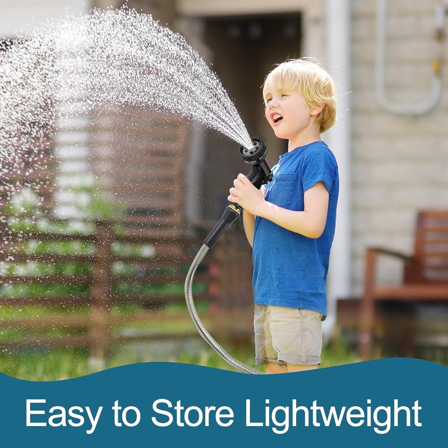 Stainless Steel Garden Hose 25ft Heavy Duty Metal Water Hoses with 10 Function Water Hose Nozzles for Yard Outdoor