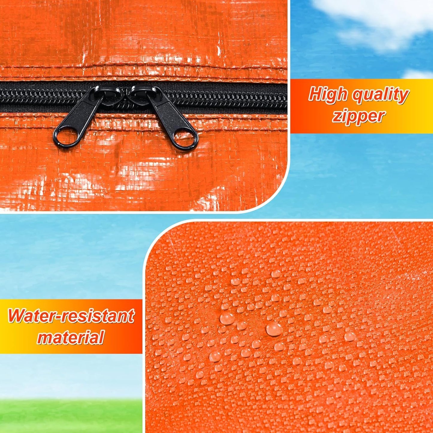 6 Pcs 66 Gallon Large Moving Bags with Zipper and Handles Foldable Storage Duffle Bags Heavy Duty Extra Large Totes for College Dorm Travel Clothes Blankets Bedding Moving (Orange)