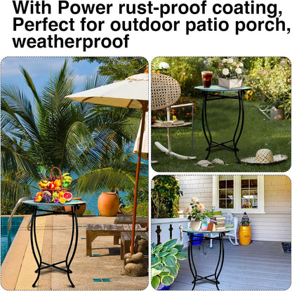 Patio Side Table, 14 Inch Weather Resistant Metal Side Table，Side Table for Patio Yard Porch Balcony Garden Bedside Plant Stand Indoor Outdoor ，Small Round Outdoor End Table