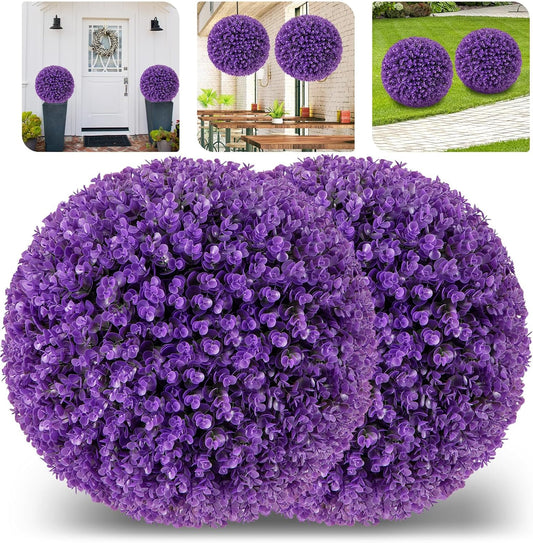Goplus 17.5 Inch Topiary Balls Artificial Outdoor Set of 2, Faux Purple Eucalyptus Decorative