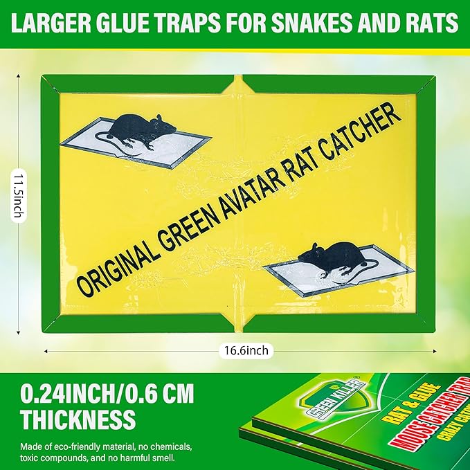 4 Pack Super Sticky Rodent Glue Traps, Large Sticky Rat Traps, Glue Trap Boards for Snakes Rats Mice Spiders Centipedes Roaches, Rats Trap for Indoor, Outdoor, Basement, Yard, Garage, 16.6" X 11.5"