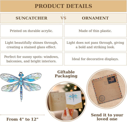 Dragonfly Acrylic Suncatcher Stained Glass Effect Boho Window Car Hanging Christmas Ornament Indoor Outdoor Decor Garden Sun Catcher Panel for Dragonfly Lover for Women Mom Grandma
