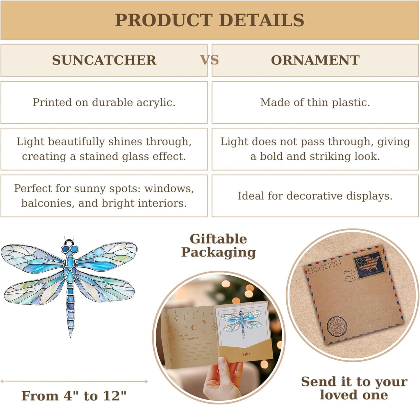 Dragonfly Acrylic Suncatcher Stained Glass Effect Boho Window Car Hanging Christmas Ornament Indoor Outdoor Decor Garden Sun Catcher Panel for Dragonfly Lover for Women Mom Grandma