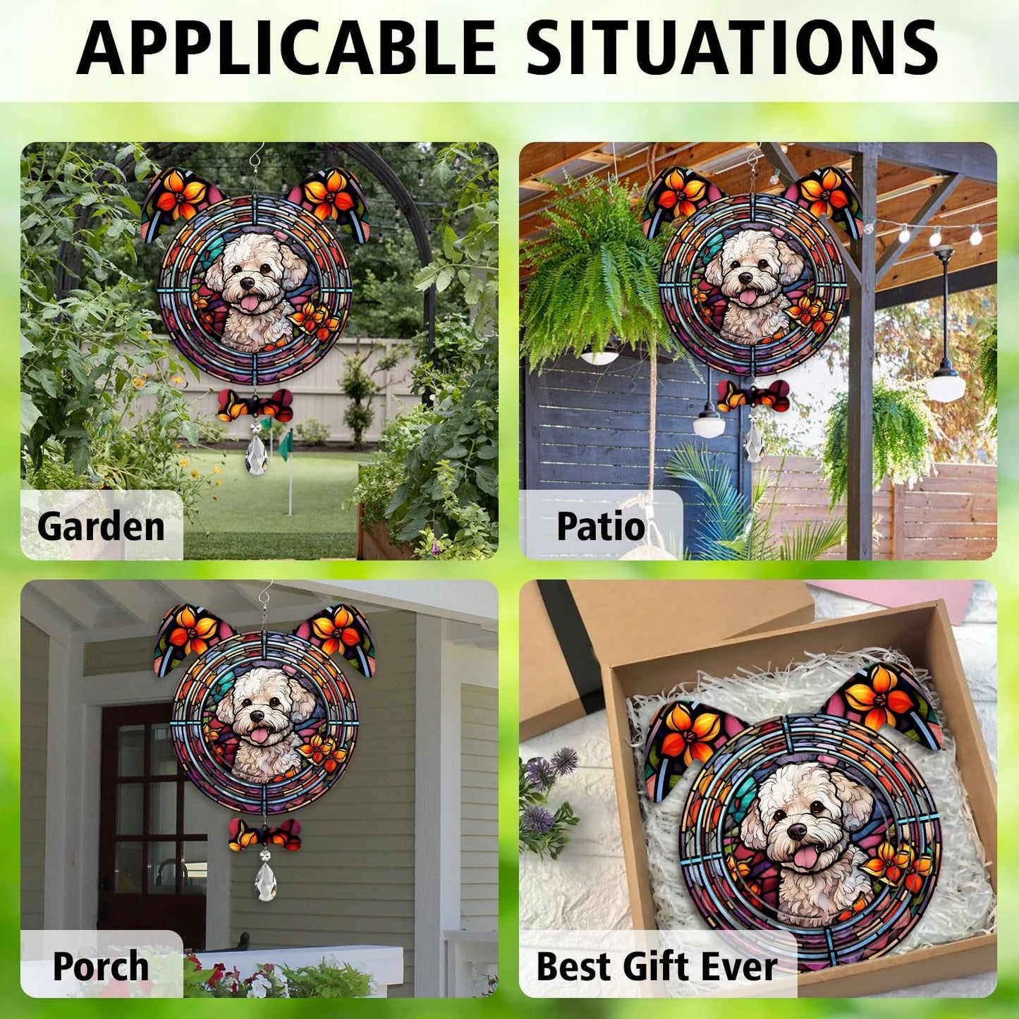 Bichon Frise Dog Ears Wind Spinner, Bichon Frise Wind Spinner Hanging for Yard and Garden