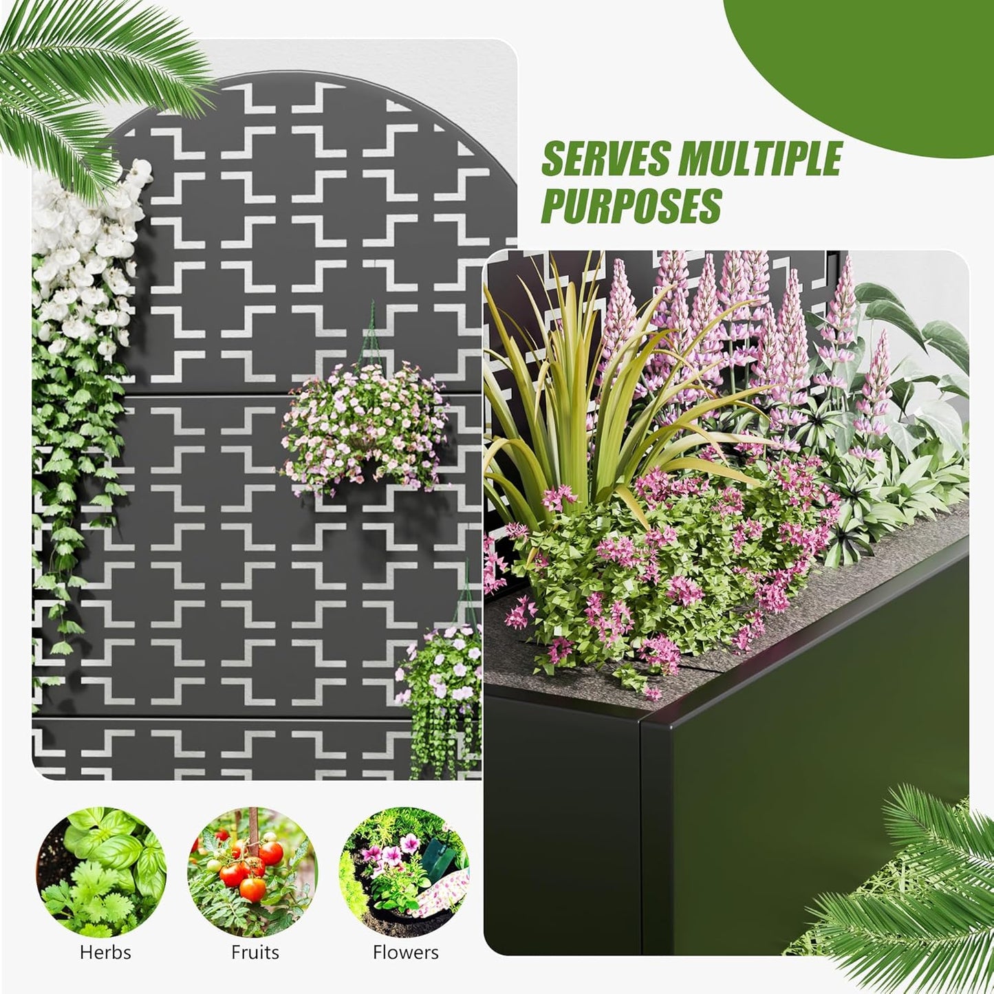 Casaphoria 72"x35" Metal Raised Garden Bed with Trellis(2 Pack),Outdoor Planter Box with Wheels & Drainage Holes for Climbing Plants, Flowers,Elevated Garden Kit, Black-Brick-Arched