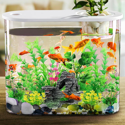 Fish Tank Accessories Artificial Plants, 9pcs Green Aquarium Decorations Plants and Cave Rock Decor Set, Aquarium Decor Plastic Plants