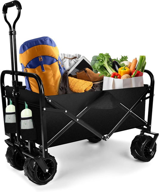 Beach Cart with 7 inch All-Terrain Wheels, Wagons Carts Heavy Duty Foldable, Utility Grocery Wagon