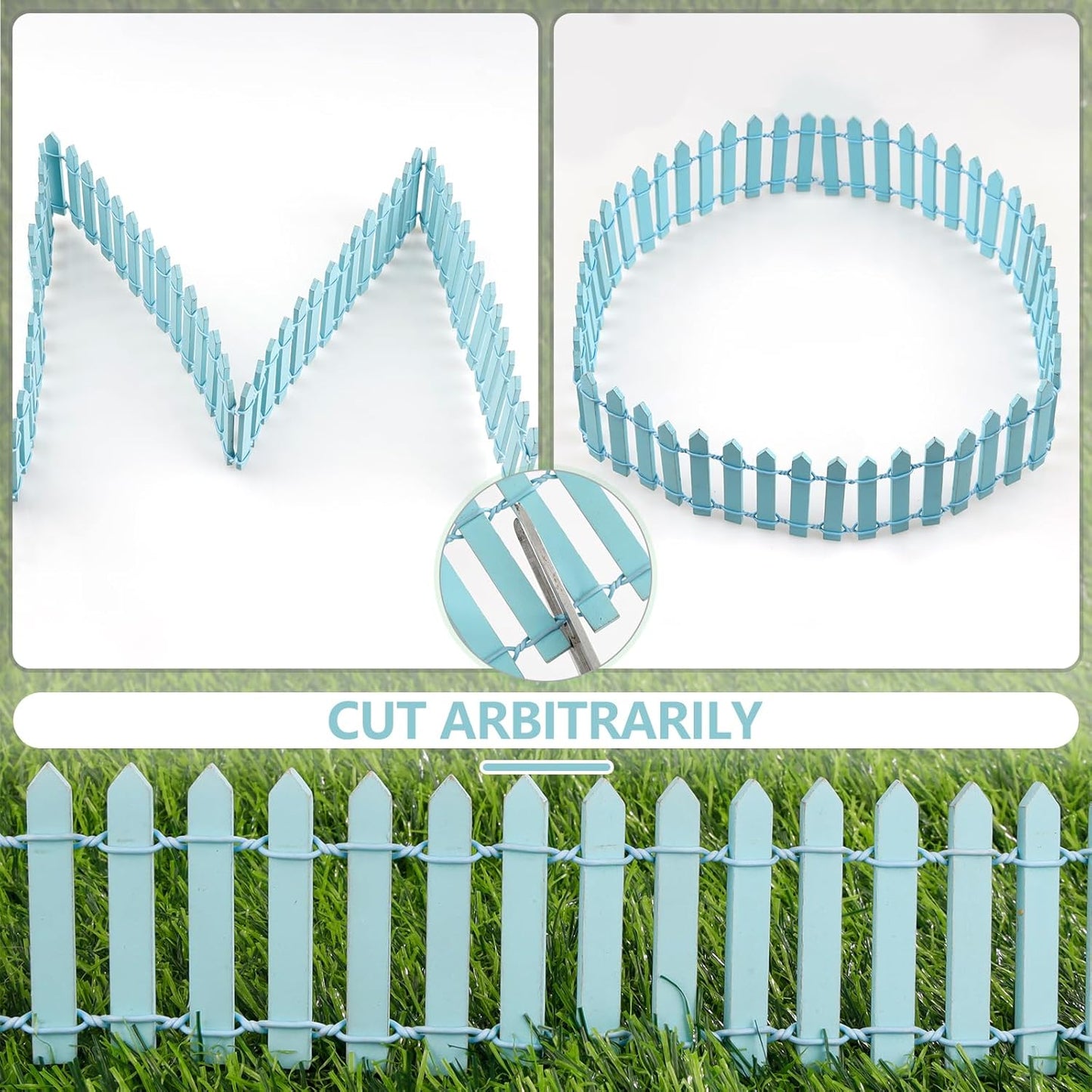 Mini Fairy Garden Fence, 35.5x2 Inch Cuttable Small Wood Picket Fence, DIY Miniature Accessories Decoration for Dollhouse, Crafts, Vegetable Platter, Cake(Light Blue)