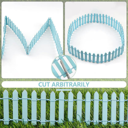 Mini Fairy Garden Fence, 35.5x2 Inch Cuttable Small Wood Picket Fence, DIY Miniature Accessories Decoration for Dollhouse, Crafts, Vegetable Platter, Cake(Light Blue)