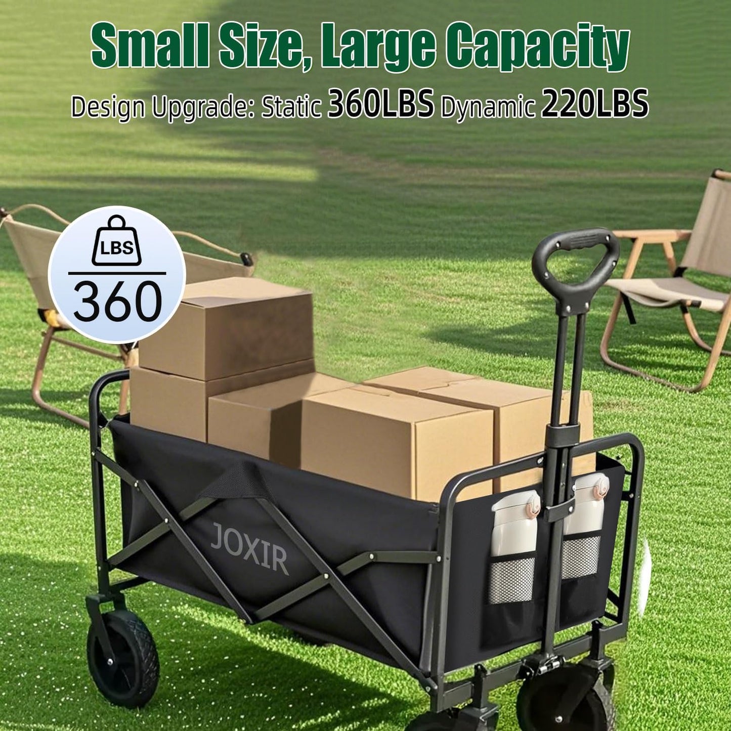 Collapsible Wagon Cart Foldable 360lbs Capacity, Lightweight Portable Beach Wagon, Shopping Carts with Wheels for Grocery, Camping, Shopping, Beach, Fishing, Garden Cart