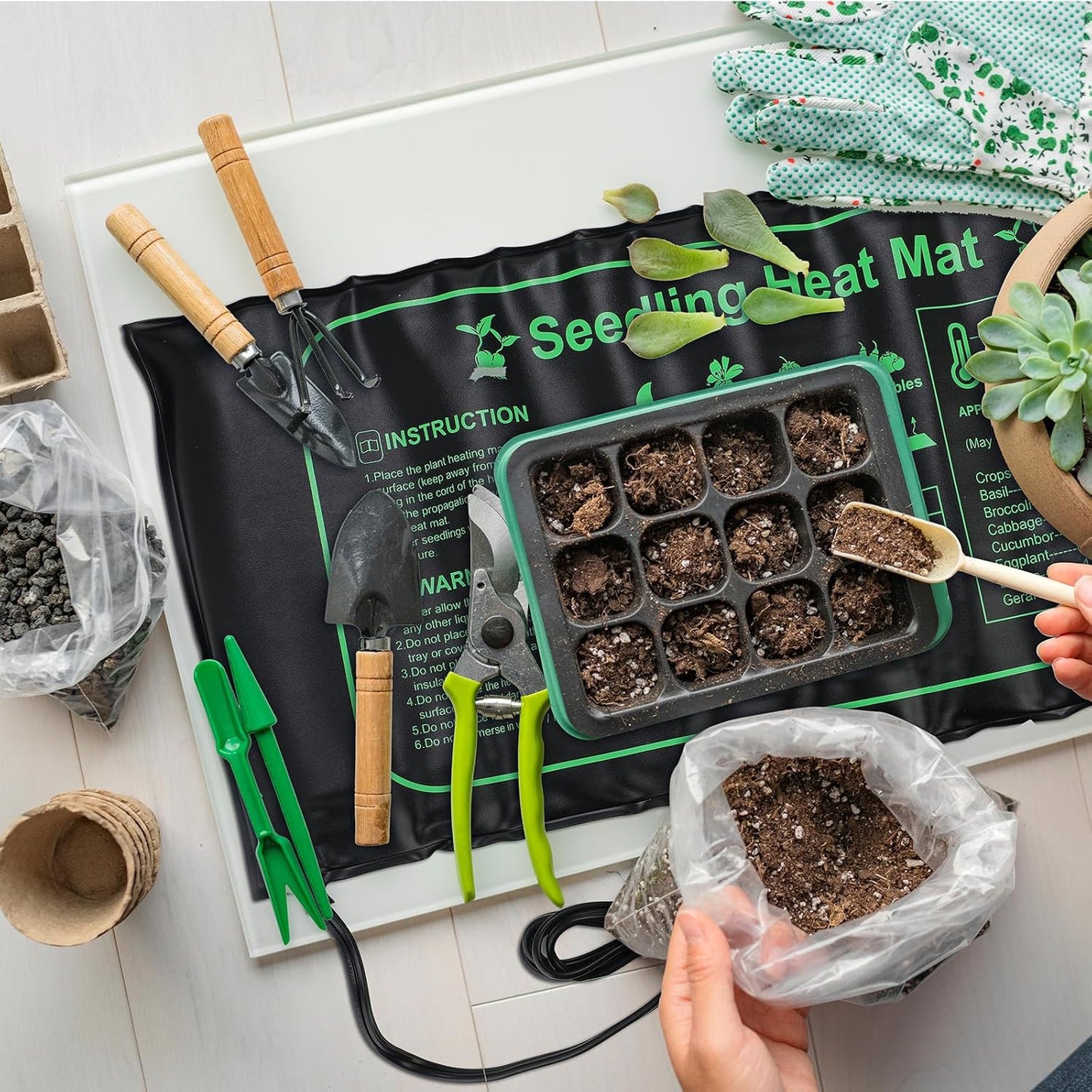 ROCEEI 12 Pack Seedling Heat Mat Bulk, 10" x 20.75" Heat Mats for Seed Starting Plant Heating Mat Grow Mats Waterproof Hydroponic Heating Pad Warm Seed for Greenhouse Plants Germination Grow