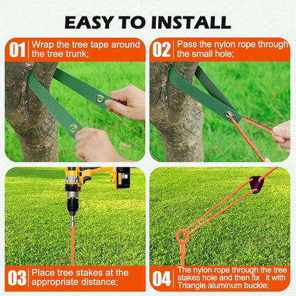 3 Pack 18" Tree Stake Kit, Heavy Duty Spiral Stakes and Supports for Leaning and Young Trees Straightening, Protect Trees from Bad Weather (Orange)