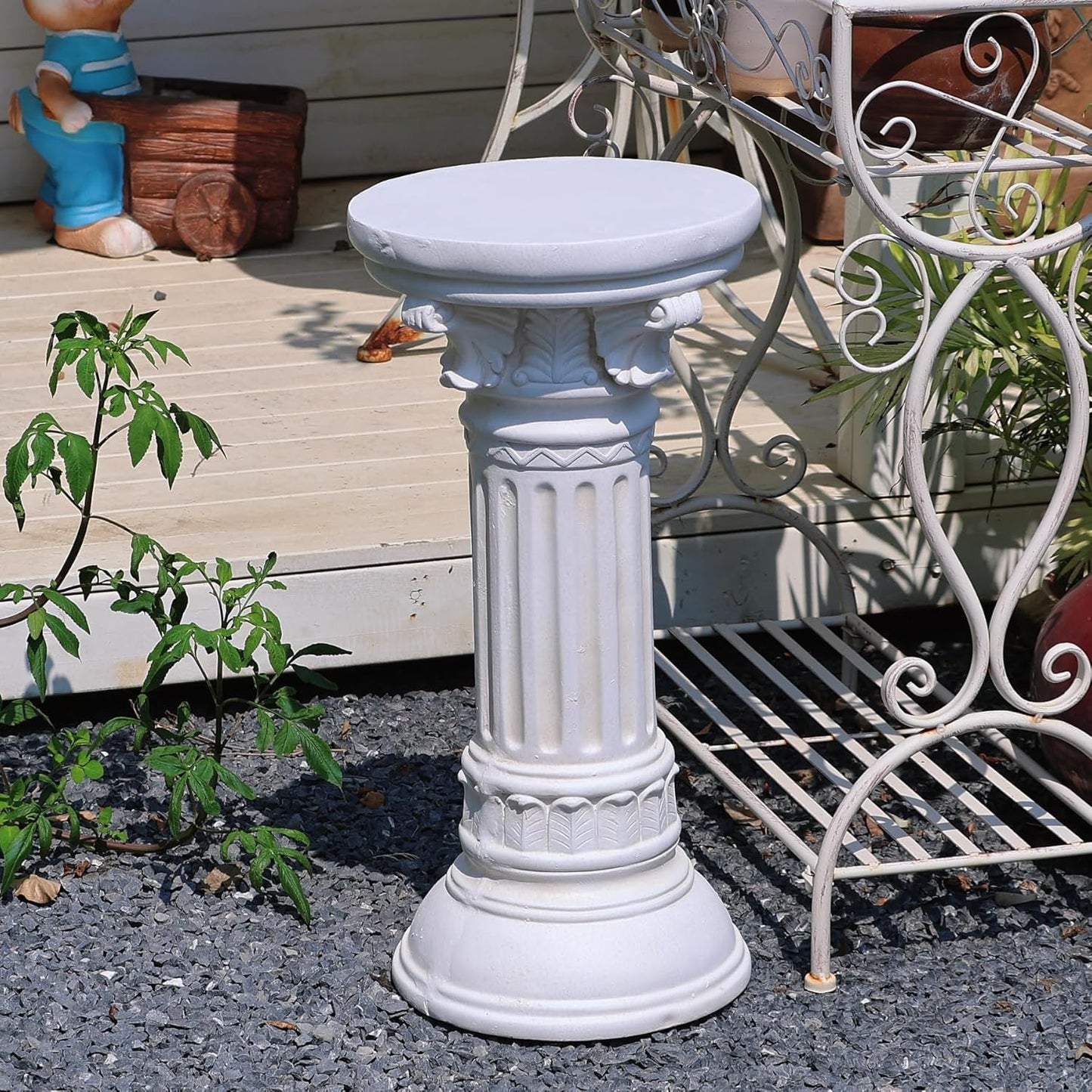 Decorative Roman Column Pedestal, MGO Cement with Fiber, Classical Garden Pillar, Indoor Outdoor Decor,Wrap Foam Safely Delivered from Local Warehouse (White, 21.9IN)