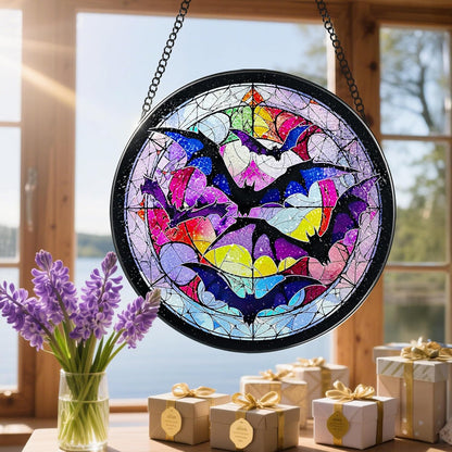 8 Inch Stained Glass Suncatcher Ornament, DOUHASU Bat Sun Catchers Indoor Window, Stained Glass Window Hanging, Home Decor, Bat Lovers Gifts for Him, Men