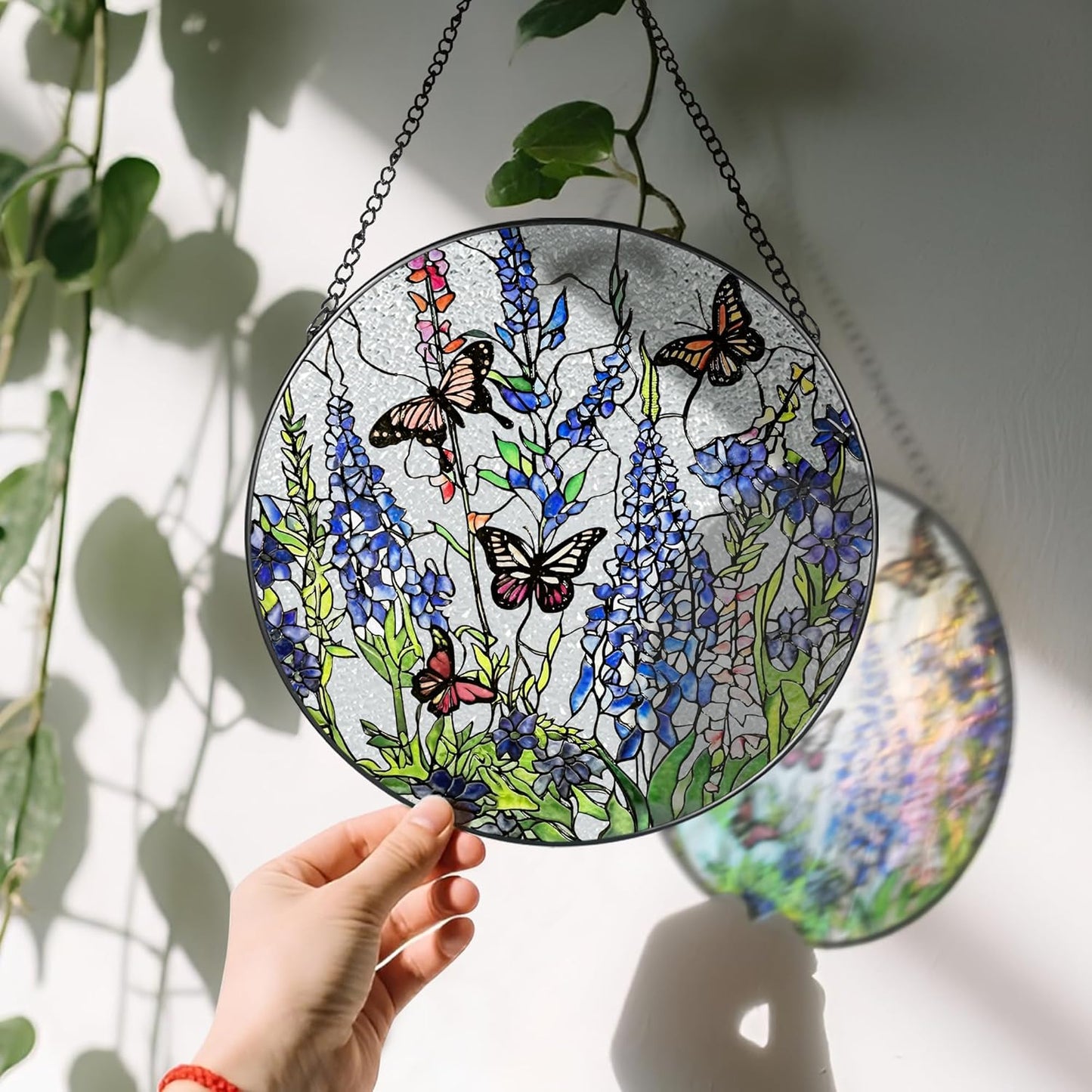 Lavender Monarch Butterfly Stained Glass Suncatcher, 8 Inch Windows Hanging Art, Stained Glass Windows Hanging, Plant Lover Gifts for Women, Gifts for Butterfly Lovers, Idea Gift, Gift Exchange