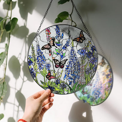 Lavender Monarch Butterfly Stained Glass Suncatcher, 8 Inch Windows Hanging Art, Stained Glass Windows Hanging, Plant Lover Gifts for Women, Gifts for Butterfly Lovers, Idea Gift, Gift Exchange