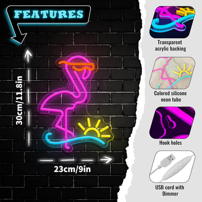 Flamingo Neon Sign Dimmable Flamingo Led Neon Lights Sun Wave Neon Signs for Bedroom Living Room Restaurant Man Cave Bar Club Party Decoration Gift