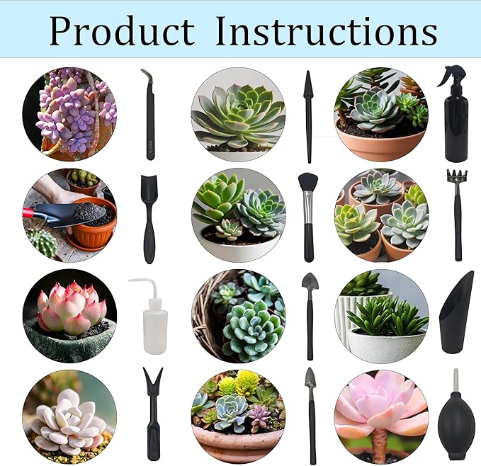 13Pcs Succulent Tools Set Mini Garden Tool Kit Transplanting Tools for Succulent Care Miniature Gardening Plant Watering Houseplant