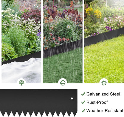 33FT Galvanized Steel Landscape Edging 10 Pack, 40" x 6" Metal Edging for Landscaping with 10Pcs Stakes & Gloves, Metal Garden Border for Garden Design, Yard, Tree Rings, Pathway, Divider